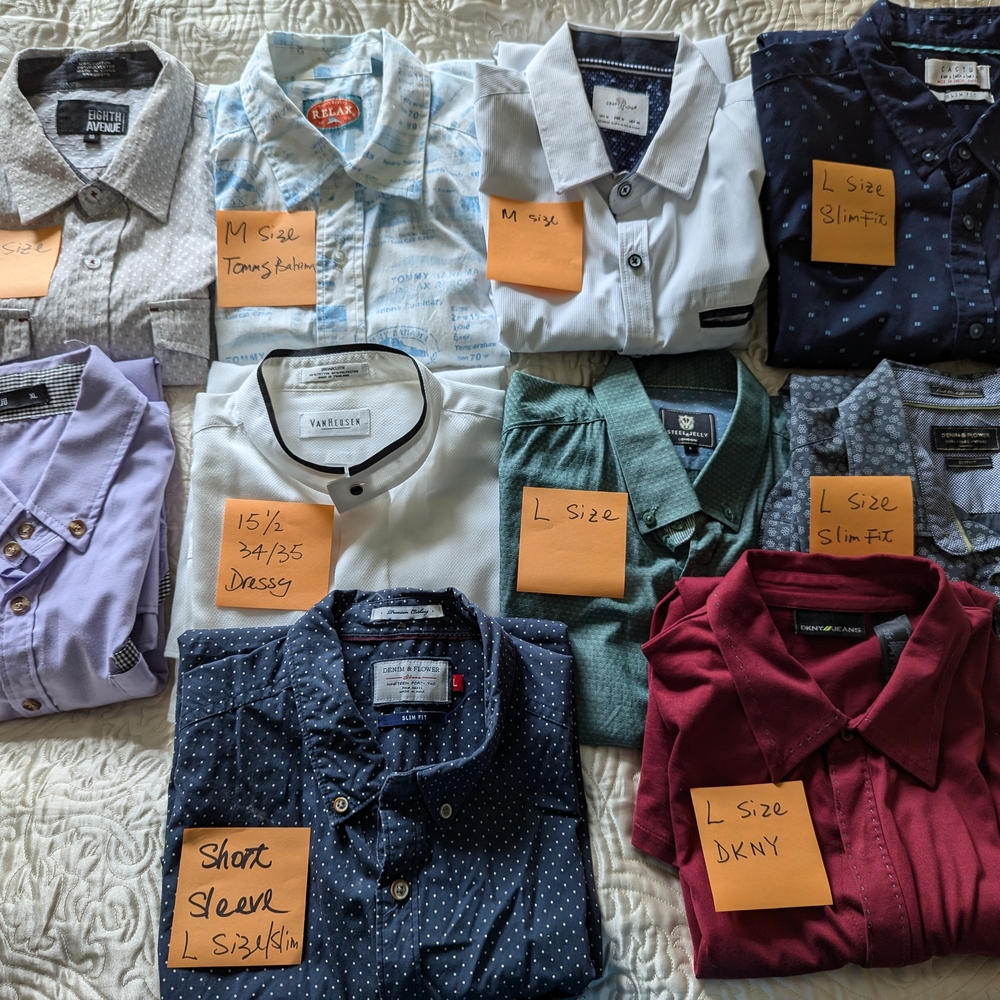 10 Men shirts. 9 long sleeves. 1 short sleeves. Good Condition!